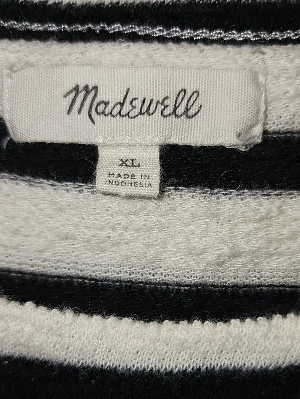 Madewell Boxy Striped Bell Sleeve Cream Black Textured Top Size XL
